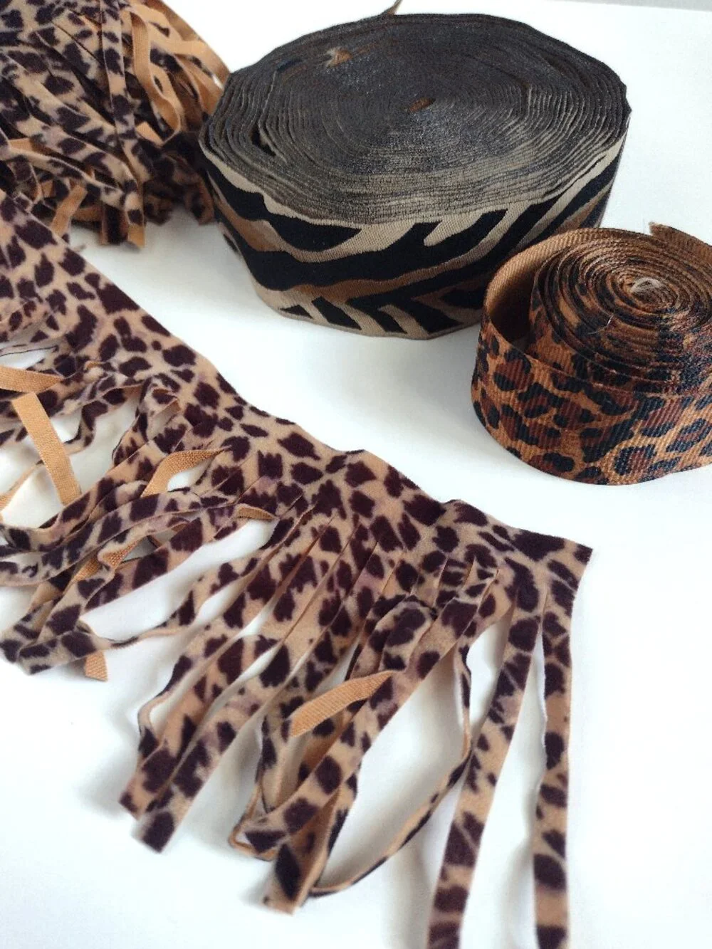 Animal Print Trim Ribbon lot of 3, spots stripes, grosgrain smooth-face jacquard
